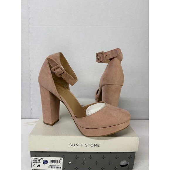 SUN+STONE Women's Rose Micro Estrella Round-Closed Toe Block Heel Pumps Sz 9Wide - Picture 1 of 8